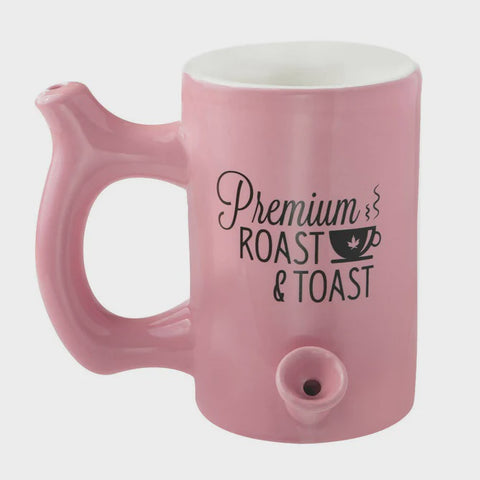 Roast & Toast Pipe Mug (Pink w/Black Print)